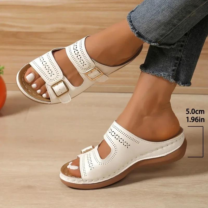 2025 Letnie Modne Damskie Klapki Koturnowe Premium Ortopedyczne Buty Z Otwartymi Palcami dla Kobiet Antypoślizgowa Platforma Retro Klapki Damskie