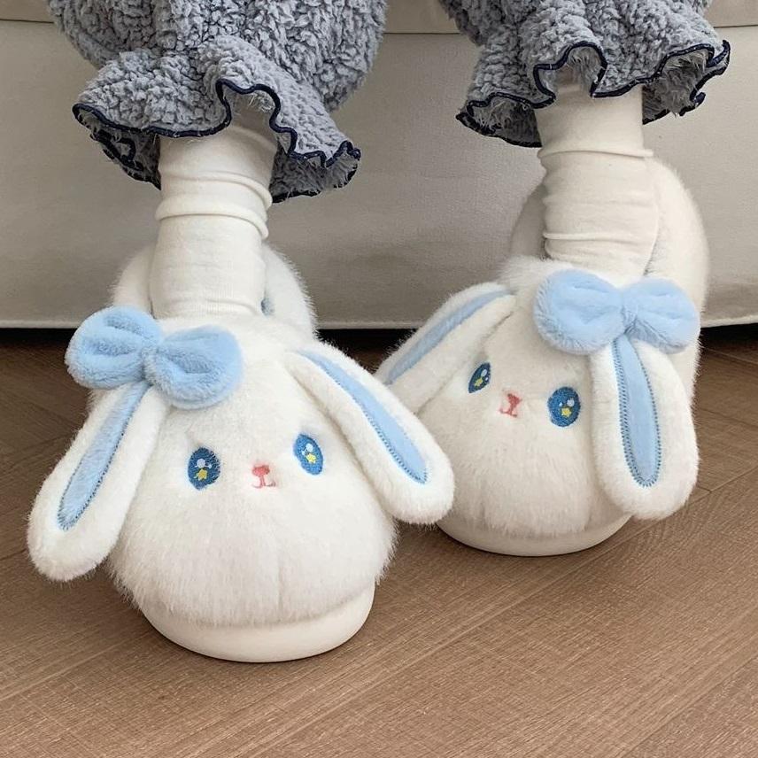Fashion Cute Winter Plush Cat Shaped Slides Slippers Women's Cozy Feet Shoes Ladies Soft Home Furry Classic Bunny Slippers Big Size 44