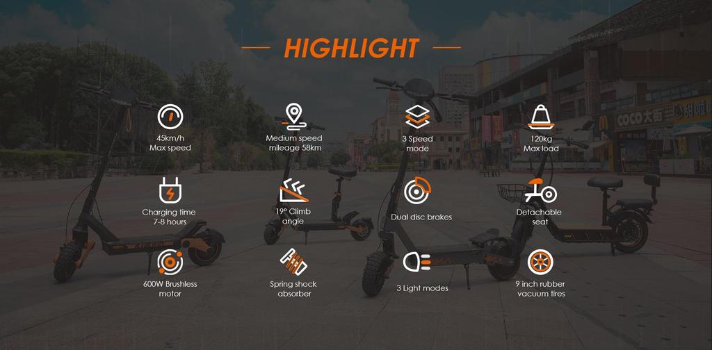 Składany skuter elektryczny KuKirin G2 Pro, silnik 600W, bateria 48V 15.6AH, prędkość maksymalna 45KM/H, zasięg 58KM, opony 9-calowe