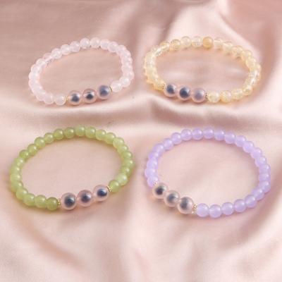 Powder Water Sugar Heart Agate Single Ring Bracelet, Topaz Sugar Heart Agate Single Ring Bracelet, Fashionable and Simple Dopamine.
