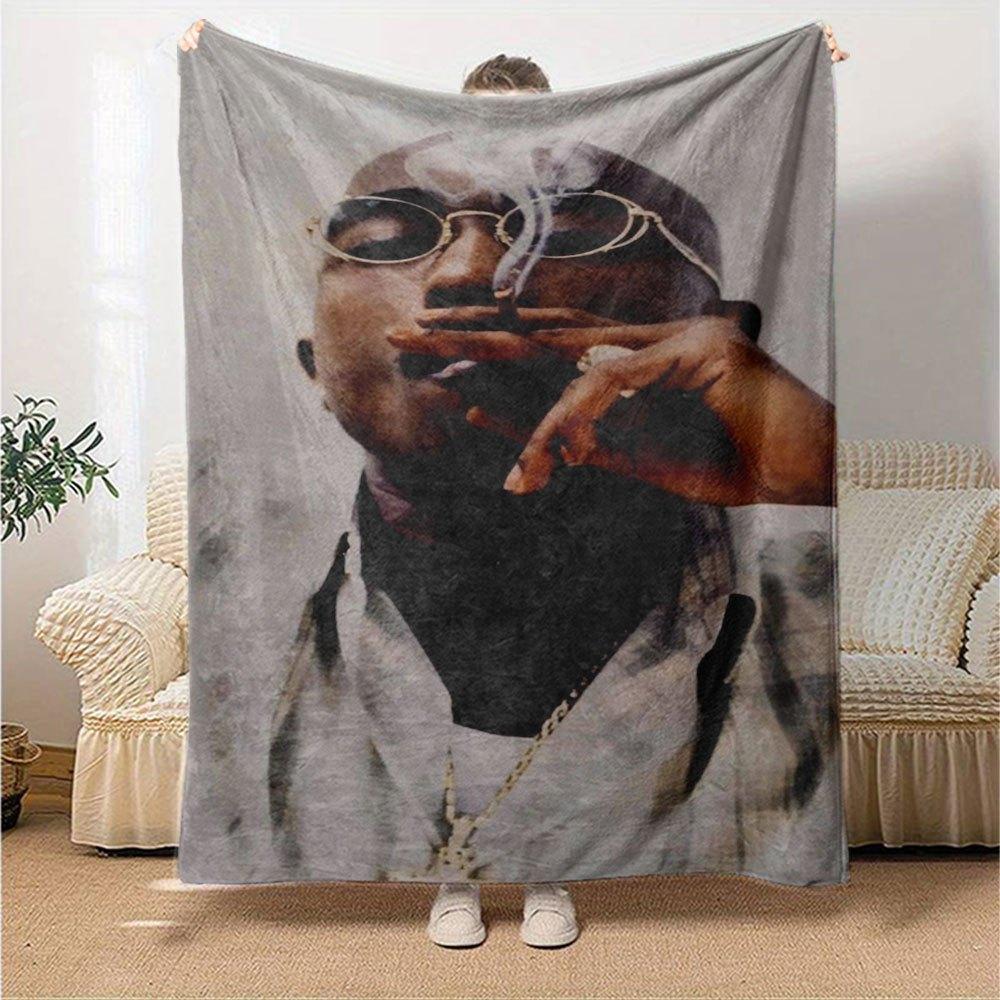 1 Stück 2Pac Hip Hop Decke Weich Leicht Ganzjahres Mehrzweck Überwurf für Sofa, Bett, Büro & Picknicks, Französischer Stil mit Ikonischem Albumcover & Zitaten