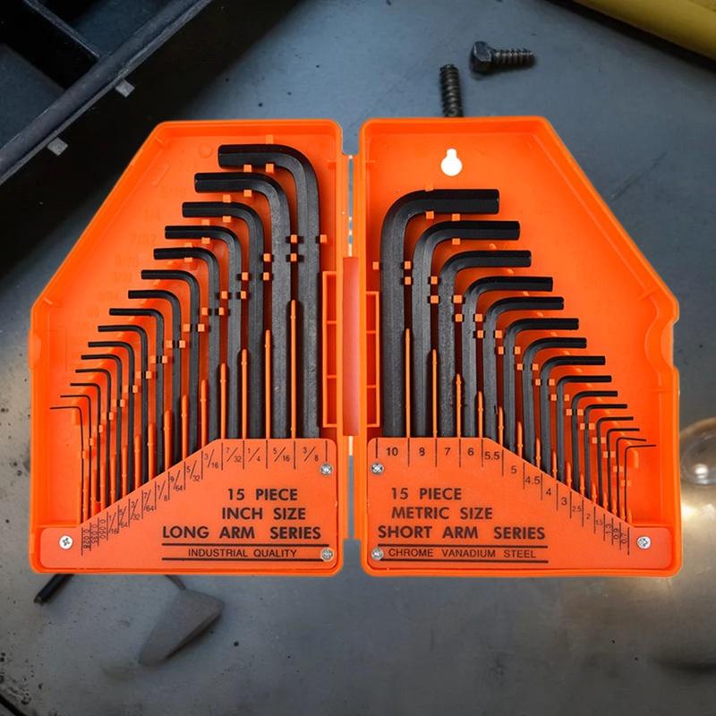 30-teiliges Sechskantschlüssel-Set, Inbusschlüssel-Set, SAE Metrisch, S2 Werkzeugstahl, Handwerkzeug-Set für Reparatur und Wartung