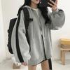 Women Loose Casual Hoodie Coat Cardigan with Zipper Long Sleeves Contrast Color Hooded Soft Warm Outerwear for Spring
