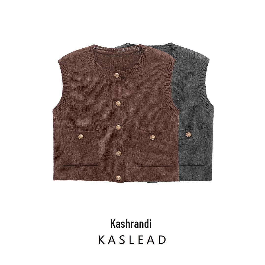 

2025 Spring Women s European & American Style Simple Knitted Vest Large серый