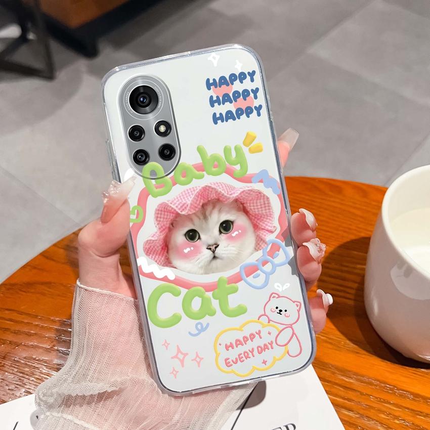 Case For Huawei Nova 8 9 10 11 Pro SE P Smart 2019 2020 Y60 Y70 Cute Black Cat Phone Cover Soft Slim TPU Shockproof Transparent Shell For Huawei Cases