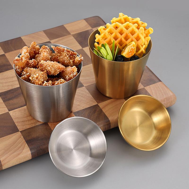 Stainless Steel Kitchen Dipping Sauce Bowl Golden Silver Ketchup Fries Cup Seasoning Dish Hot Pot Condiment Tray Tablewar