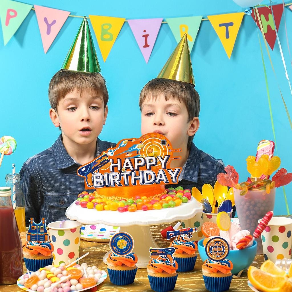 Dart War Party Decoration,13Pcs Dart War Party Cake Topper-Dart Gun Cake Topper,Dart War Party Cupcake Toppers,Dart War&Gun Birthday Party Decorations