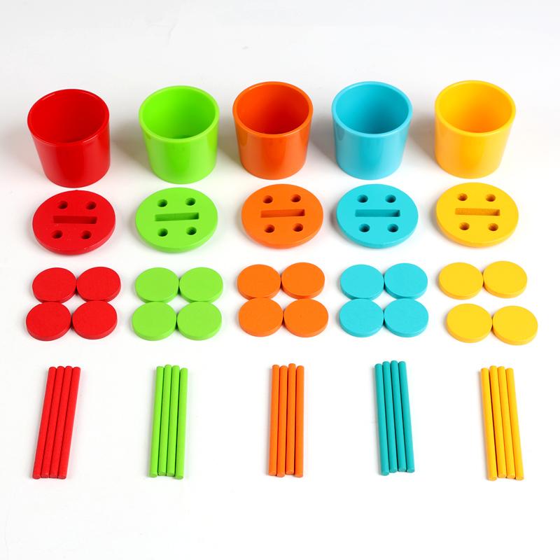 Montessori Color Sorting Cup Shape Color Matching Toys Wooden Sticks Classification Bucket Early Education For Age 3+ Fine Motor