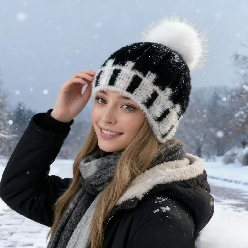 

Winter Men Women Thick Beanie Hat Knitted Hat Autumn and Winter Cap Beanie Female Thickened Warm Hat чорний