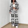 Smudging Explosion Autumn and Winter New European and American Women's Clothing Retro Rhombus Printing Suit Women