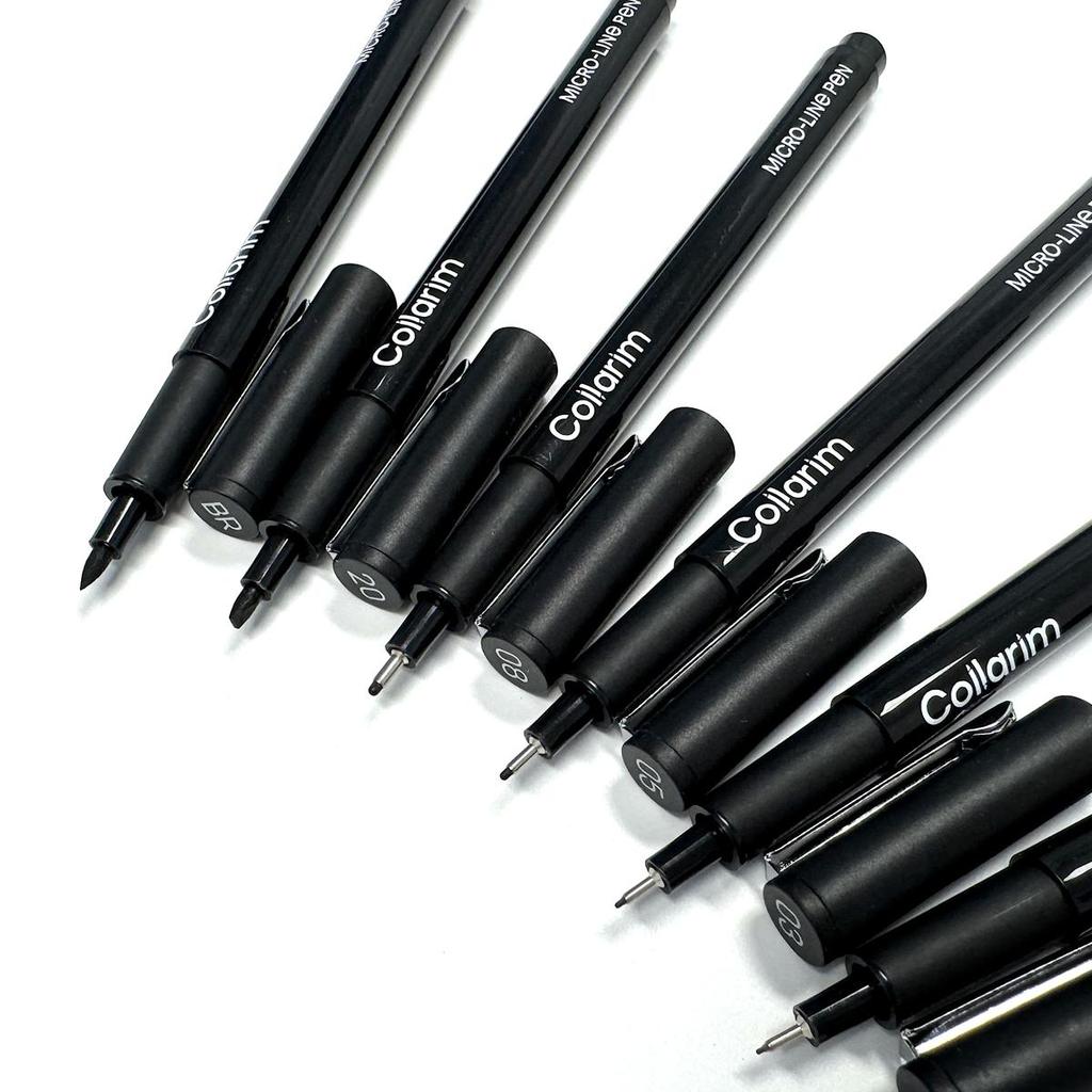 Professional Black Fineliner Pens Set - 6 Pieces (0.1mm To 2.0mm) with Brush Tip - Archival Ink