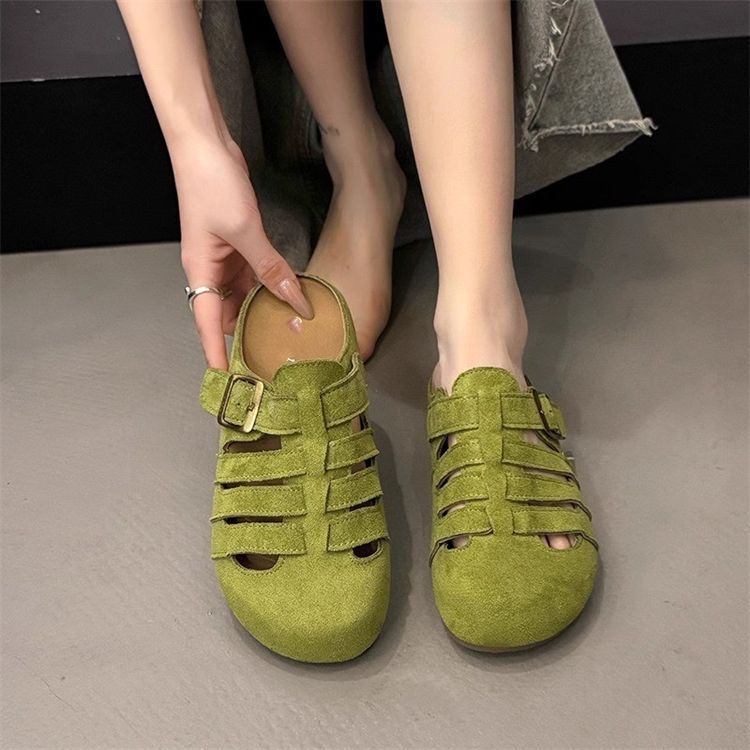 Hollow bag head half slippers women's summer new flat bottom one pedal breathable lazy casual sandals