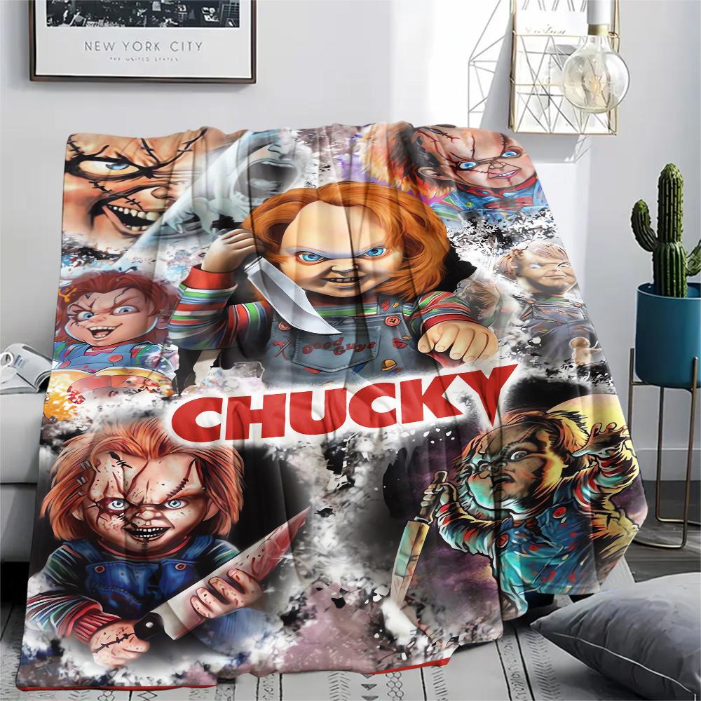 1PC Chucky Print Flannel Blanket, High quality All Seasons, Home Decor, Warmth and Comfort, Perfect for Christmas Gifts