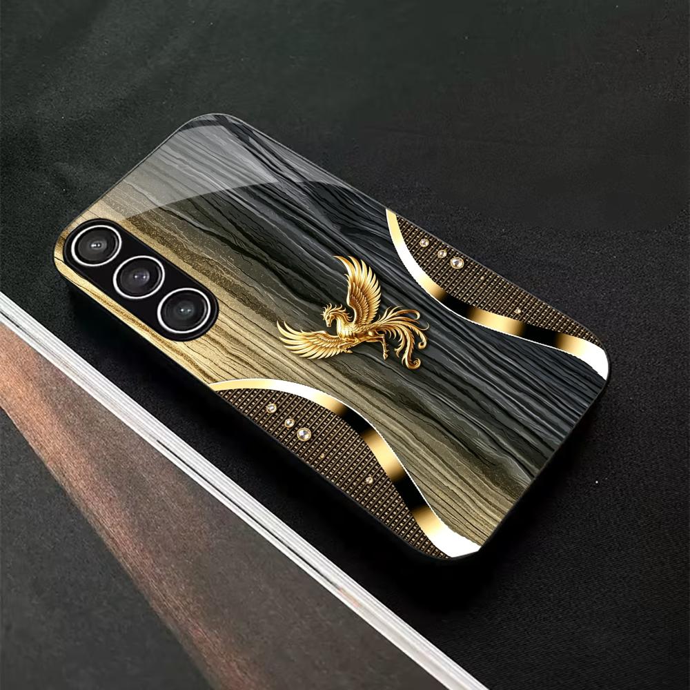 Wood Grain & Gold Phoenix phone case glass s26 ultra case s25 ultra case for Samsung Galaxy S26 S25 S24 S23 S22 FE Ultra Plus