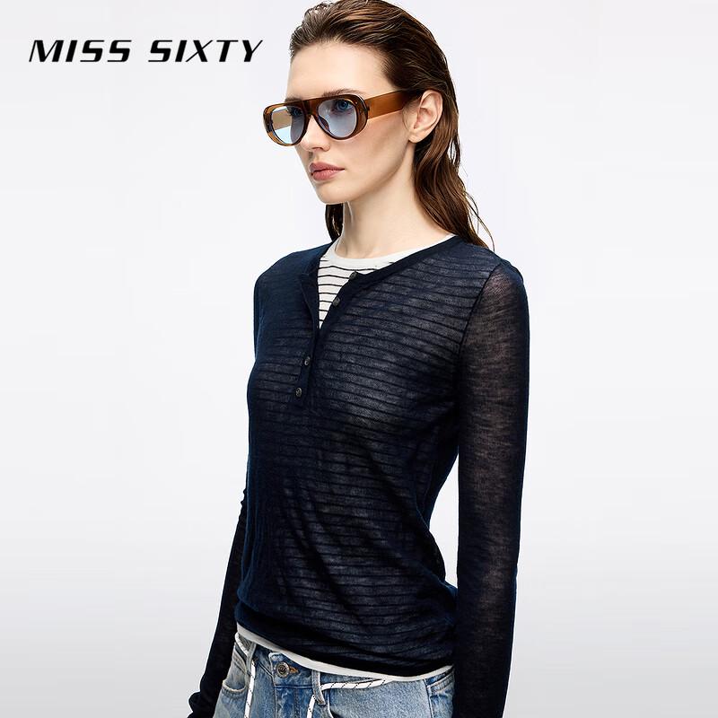 MISS SIXTY Women's 2025 Fall Faux Layered Wool Henley Knit Top