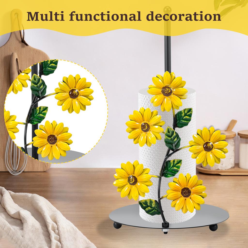 Kitchen Roll Holder Vintage Paper Towel Stand Sunflower Decor Iron Kitchen Roll Stand Vertical Paper Towel Storage Rack for Home