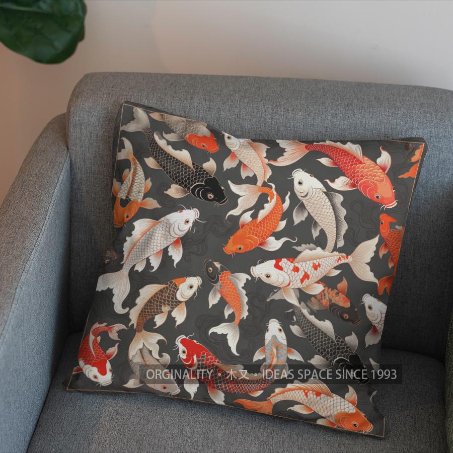 2D Koi Fish Pattern Decorative Cushion Cover Pattern Cushion Cover Suitable For Sofa Bedroom Car Pillow Cover