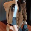 Korean Style V-Neck Retro Cable Knit Cardigan - Soft, Cozy Brown Sweater for Spring & Autumn