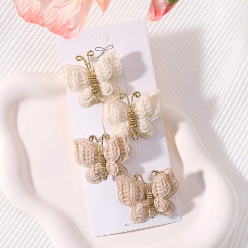 4pcs Butterfly Children Hair Clip Set Barrette Wool Knitting Handmade Crochet Hairpins Hair Accessories Butterfly Hair Clips