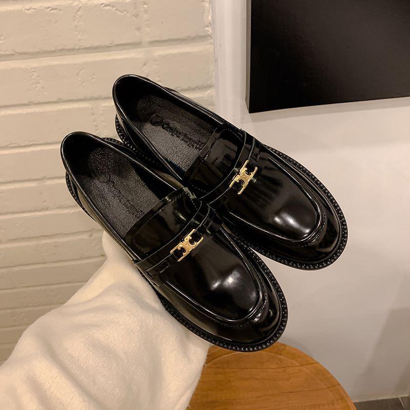 

Кай спиральная дверь золотая пряжка одна педаль толстый каблук платформа лоферы универсальные женские студенческий стиль маленькие кожаные туфли одинарная обувь женщины 37 чёрный