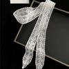 Y2K Women Narrow Long Scarf Solid Color Silk Black Bag Ribbon Headbands Choker Floral Lace Scarf