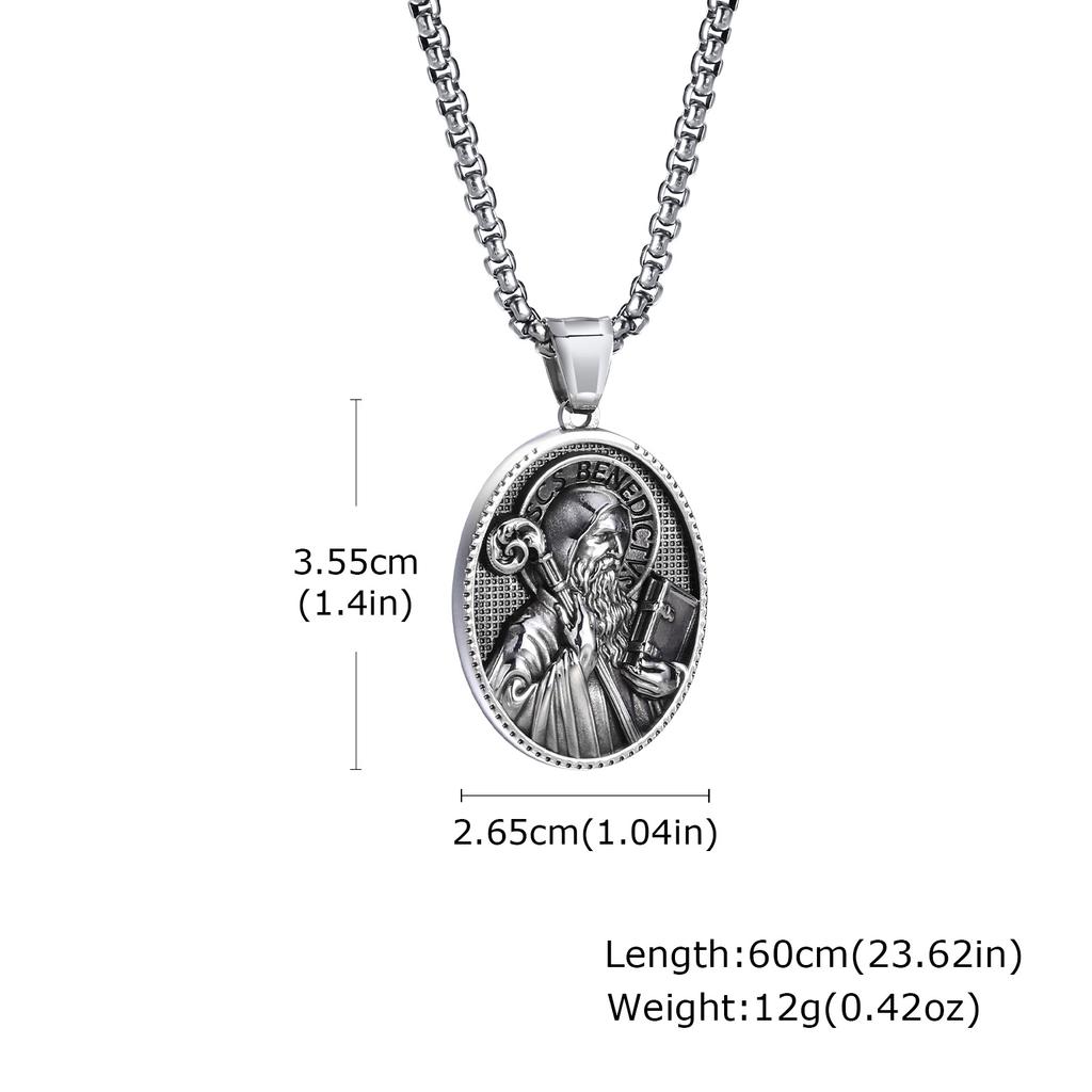 Vnox Stainless Steel Necklaces For Men Women Saint Christopher Elliptical Tag Black Pendant Classic Faith Jewelry Gifts