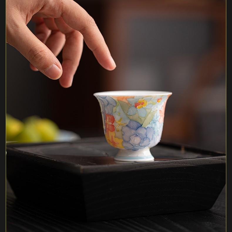 Jingdezhen Hand Painted Underglaze Color Thousand-Flower Pattern Tea Cup Stacked Glaze FineChinaCeramicGongfuTea WarePersonalUse