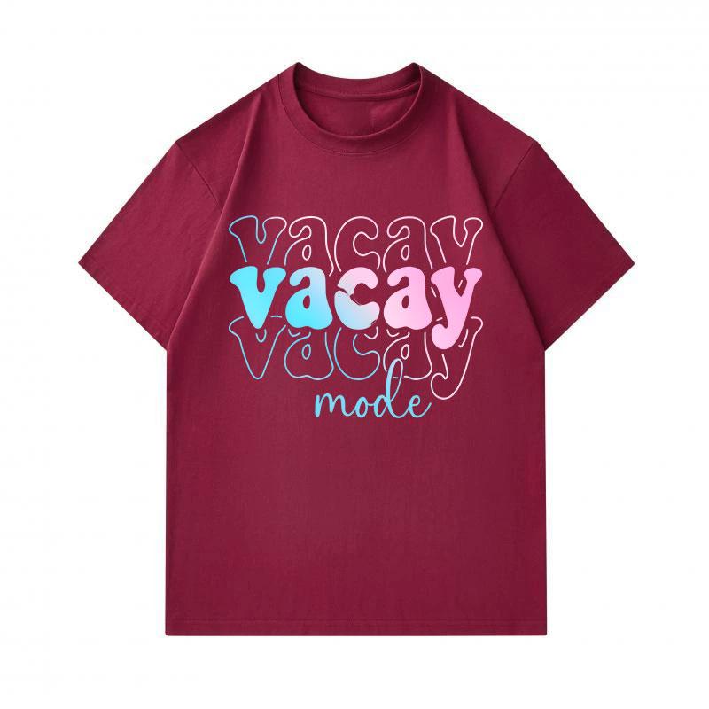 Men's 100% Cotton Crew Neck Short Sleeve T-Shirt, Casual Gradient Vacay Mode Letter Print Tees, Breathable Soft Summer Tops for Daily Holiday Travel W