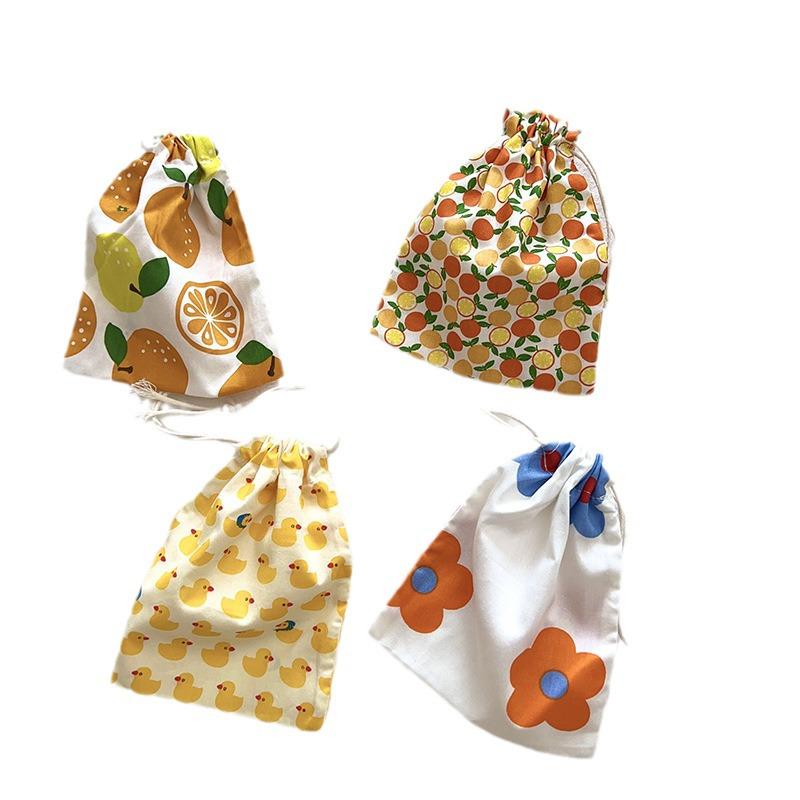 Floral Mini Cotton Drawstring Pouch for Jewelry, Cosmetics, & Lipstick - Dustproof & Cute