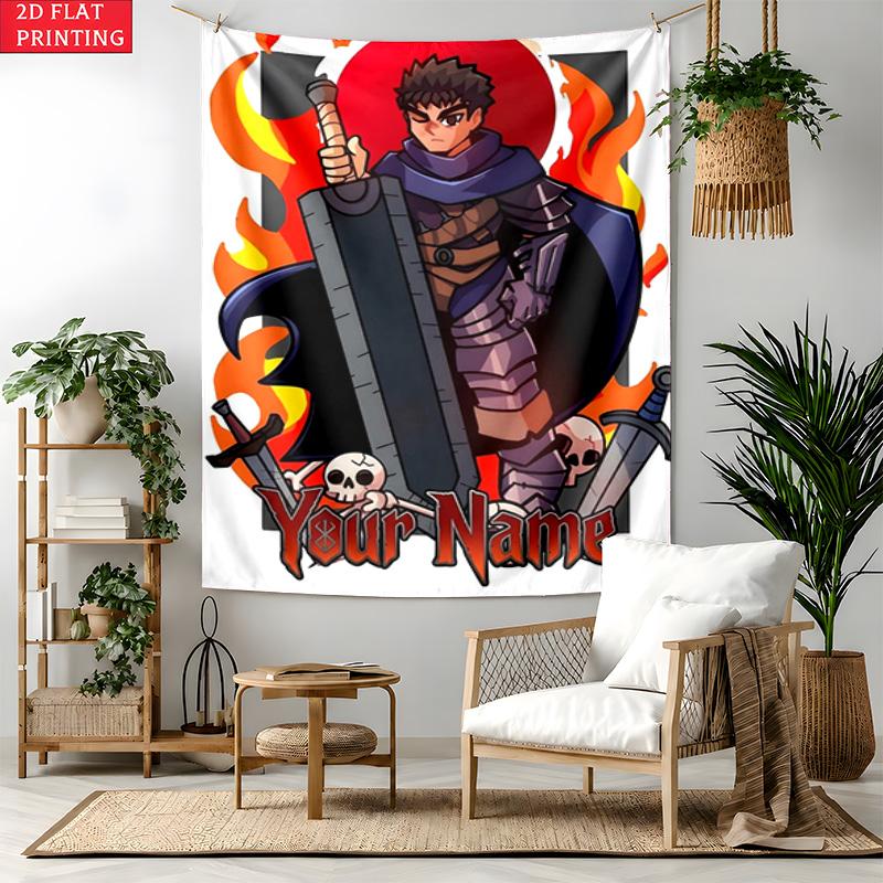 Berserk Custom Name Tapestry Personalized Wall Art Hanging Bohemian Home Decor for Bedroom Dorm Living Room