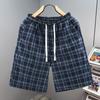 Men's Plaid Casual Shorts, Elastic Waist Drawstring Summer Beach Shorts (L-5XL)