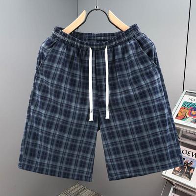 Herren Karo Casual Shorts, Elastischer Bund mit Kordelzug Sommer Strandshorts (L-5XL)