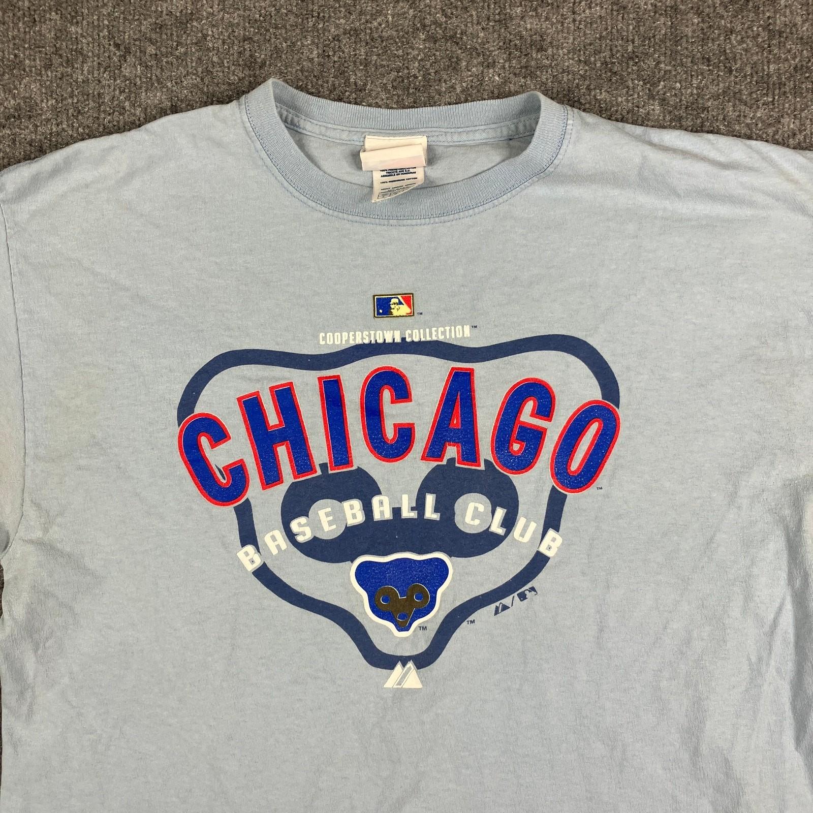 Majestic T-Shirt Mens Size L Light Blue Chicago Cubs MLB Graphic Baseball Tee M