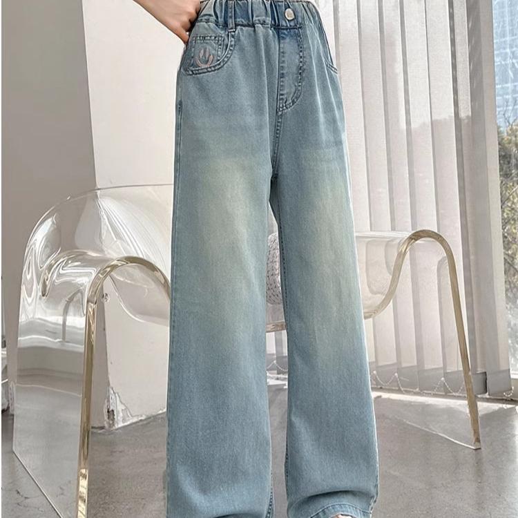 Girls' Jeans Summer Thin Straight Leg Wide Leg Pants Girls' Summer Pants