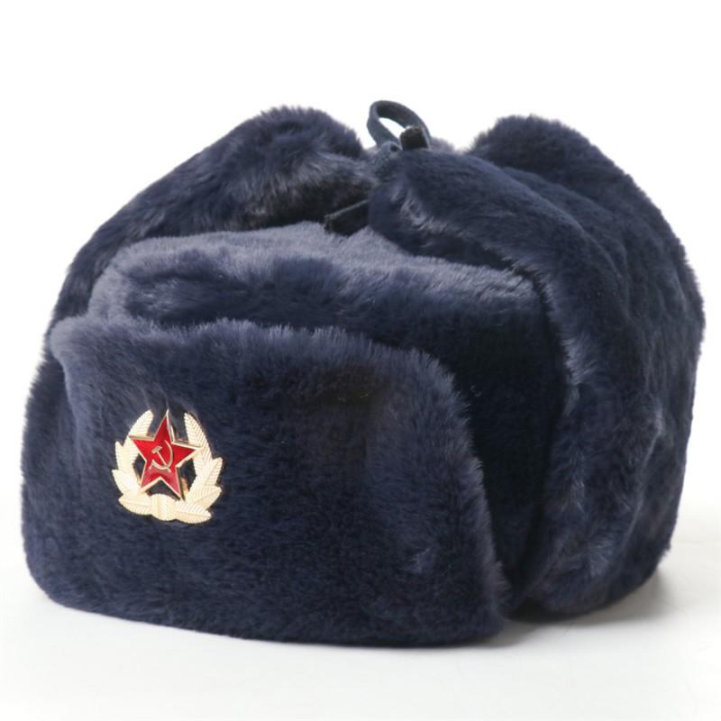 Winter Warm Fleece-Lined Soviet-Style Hat With Embroidered Badge Windproof Ear Protection Cap Men Women Outdoor Cold Weather