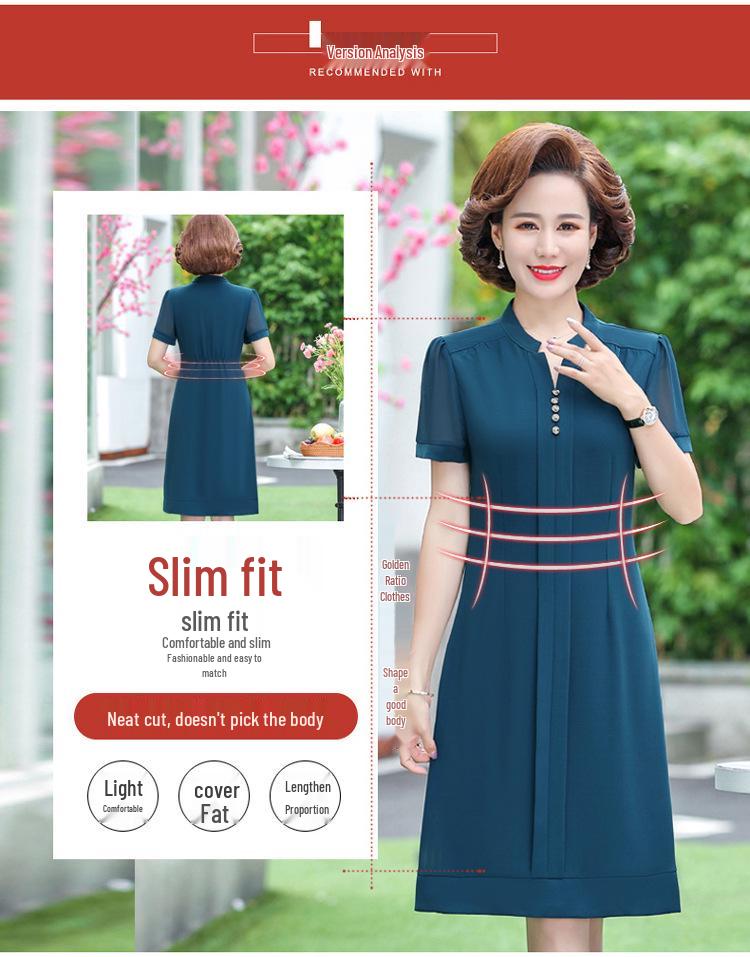 Stylish Summer Short-Sleeved Knee-Length Dress for Middle-Aged Women 2026