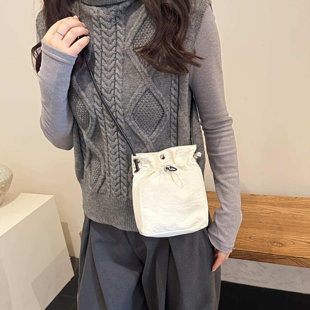 Ladies Vintage Solid Mini Crossbody Bag,Drawstring Closure Coin Purse With Adjustable Strap,Casual Multi-use Shoulder Handbag For Women Daily