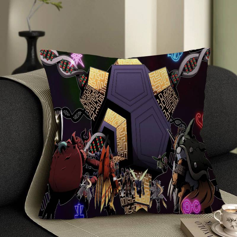 Cartoon B-Digimon Pillow Covers Cartoon Sofa Decorative Home Double-sided Printing Short Plush Cute Cushion Cover