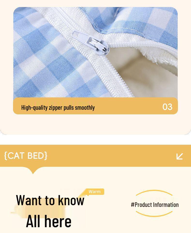 Warm Thickened Enclosed Pet Bed - Detachable, Washable Plaid for Cats & Dogs