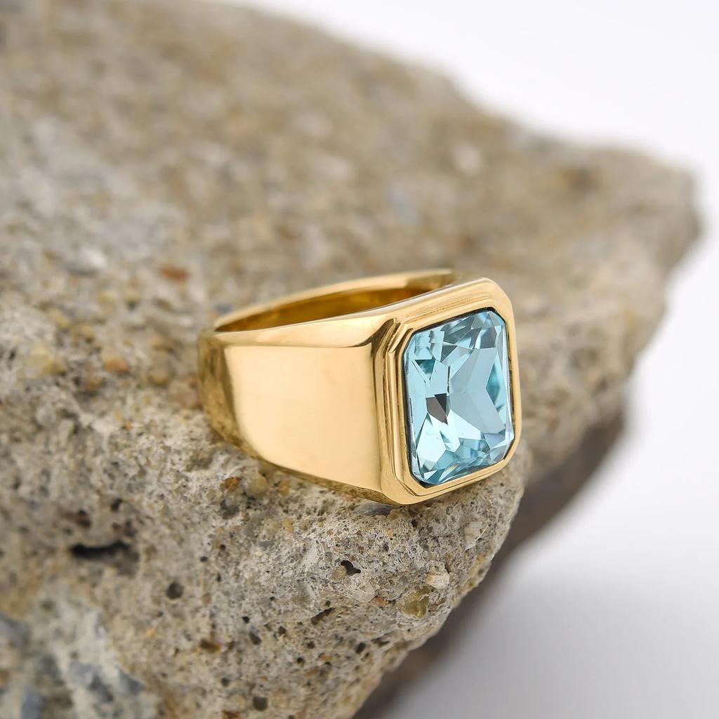 R3381 Męski/Damski Trend Wysoka Jakość Stal Nierdzewna 316L Wielokolorowe Cyrkonia Styl Onyks Złote Pierścionki Biżuteria