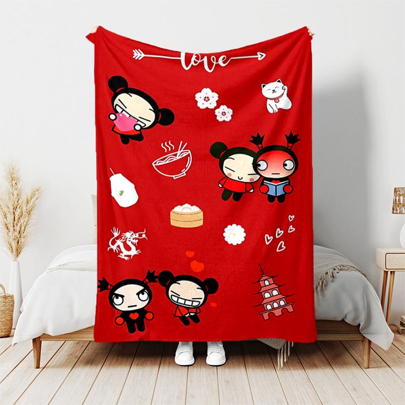1pc Blanket Pucca1 Print Design, Lightweight Blanket for Sofa, Bed- Soft &Warm, Gift for All Seasons like Christmas, Halloween