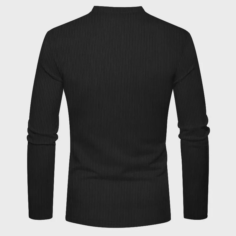 2024 European & American Spring Men's Corduroy Henry Shirt - Long Sleeve Slim Casual T-Shirt