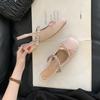 2025 new autumn round head with satin rhinestone bow thick heel back empty OL commuter work women's shoes