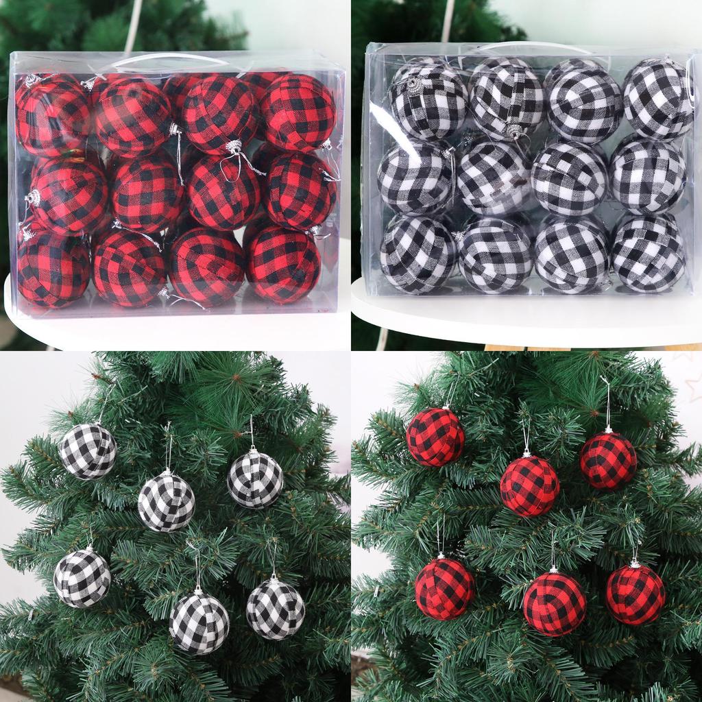 Elegant 7cm Black And White Checkered Christmas Ball Ornament Set For Festive Decor