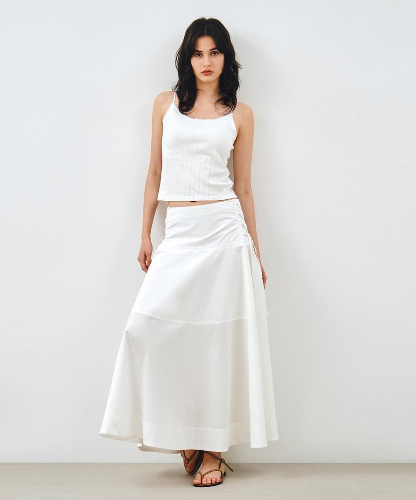 Mongdol Pima Cotton Lace-Up Maxi Skirt White Mdsk035White