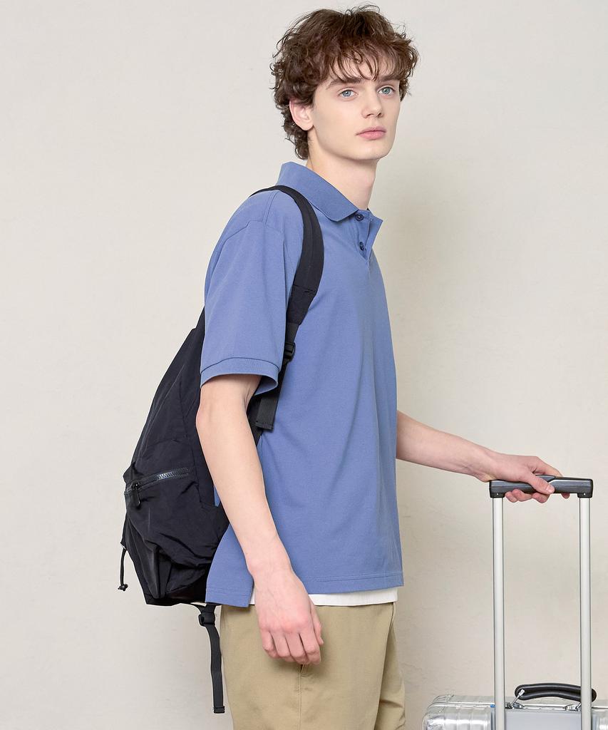 BASIC HOUSE Uni Semi-Overfit Pique Polo Shirt Dark Blue Lyts3104
