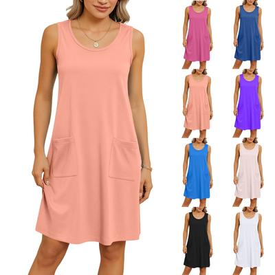 Women's Fashionable Solid Color Sleeveless Pocket Casual Dress