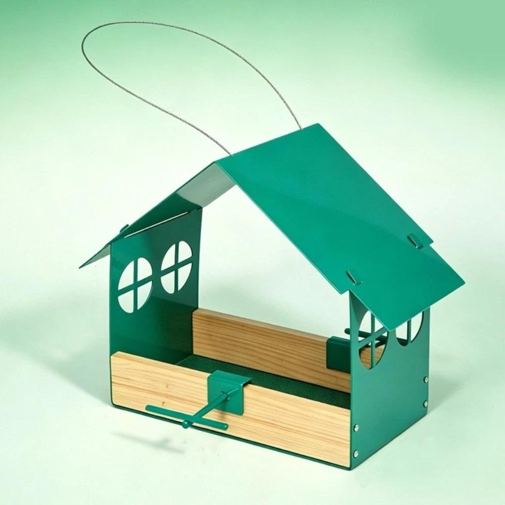 Large Capacity Hanging Bird Feeder Iron Bird Food Container Durable Bird Rest Station Outdoors