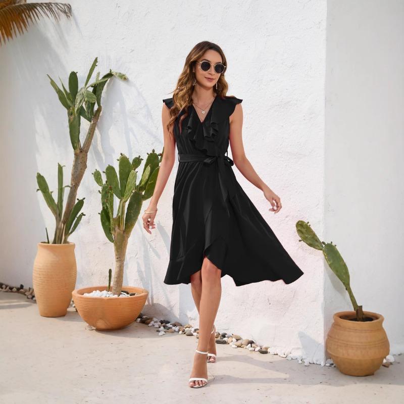 Women's Waist Waist Sexy V-neck Dress Leisure Vacation Travel Dress Sleeveless Split Dress