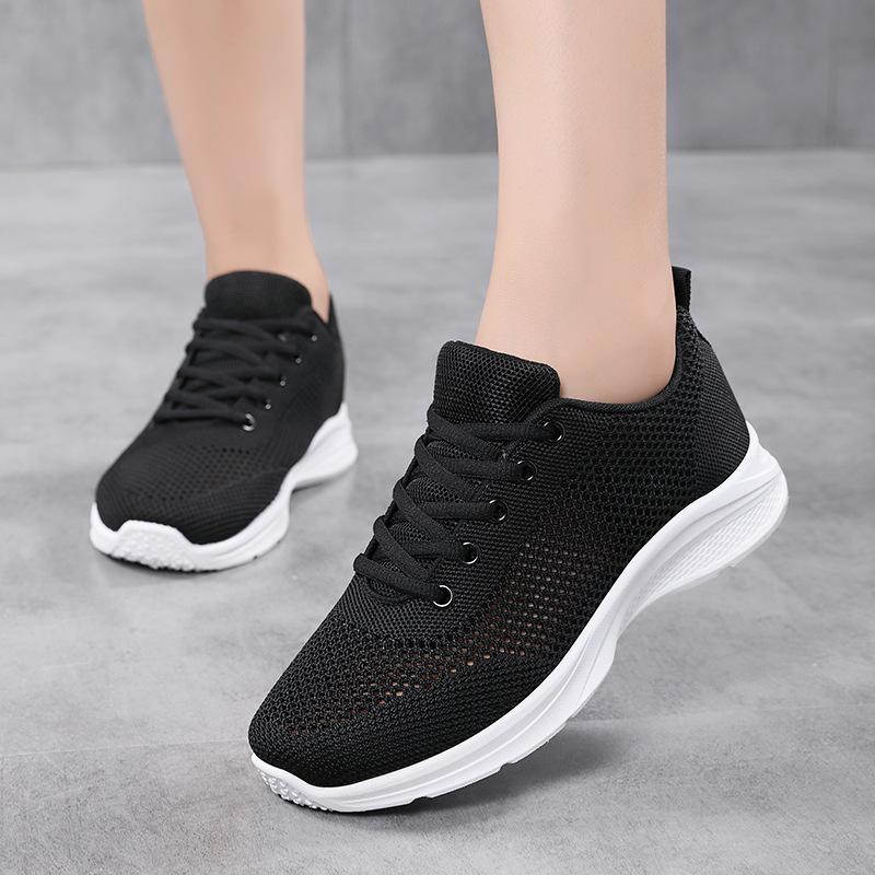 Spring and Autumn Women's Shoes Mesh Breathable Sneakers Women's Walking Casual Travel Shoes Lightweight Flying Weaving Student Running Shoes